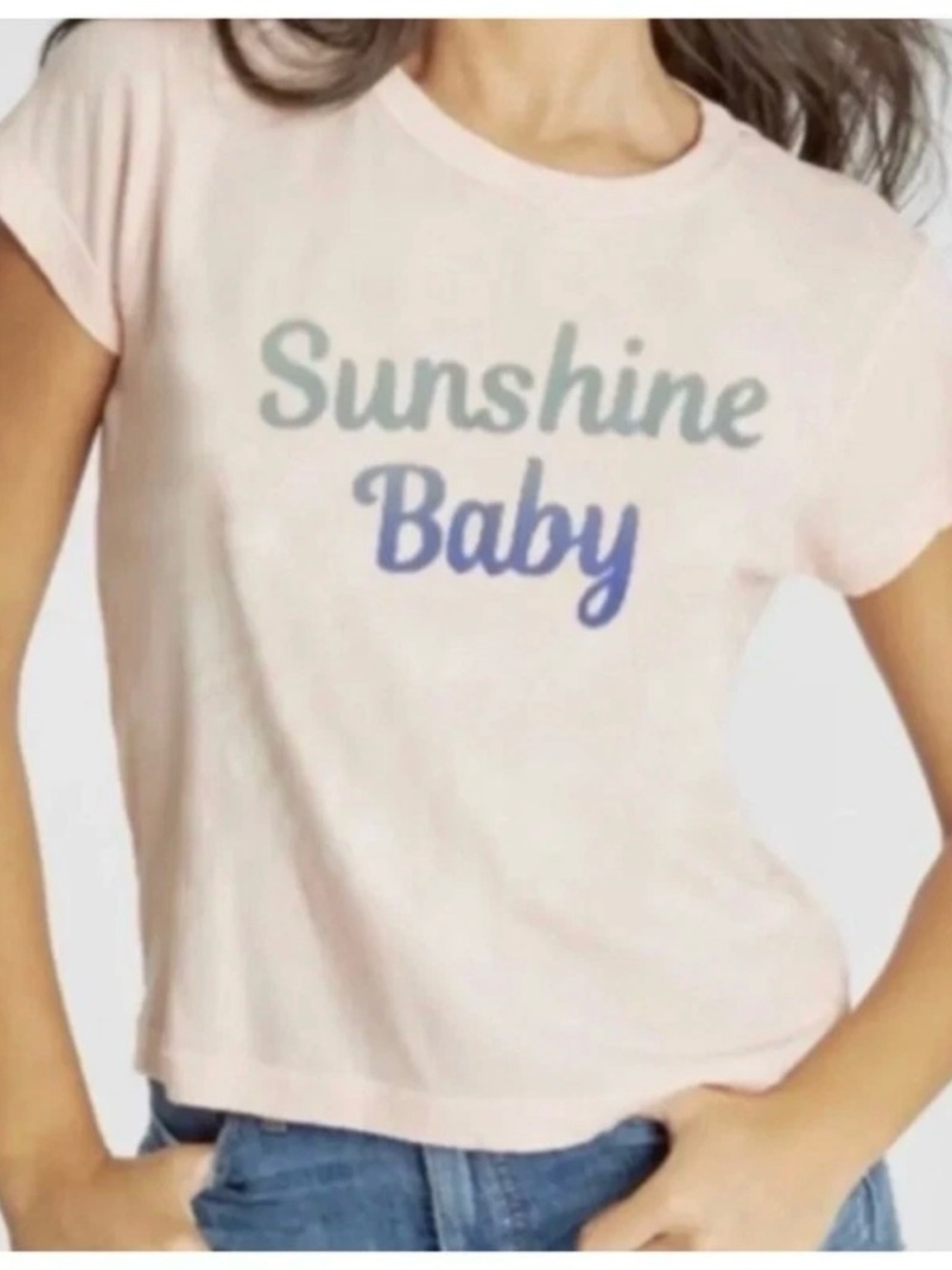 NEW WILDFOX ‘Sunshine Baby’ Graphic Short-Sleeve T-Shirt in Peach